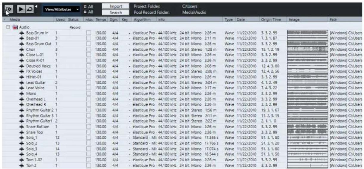 STEINBERG Cubase Elements 10.5 - Colonnes de la fenêtre Bibliothèque - 1