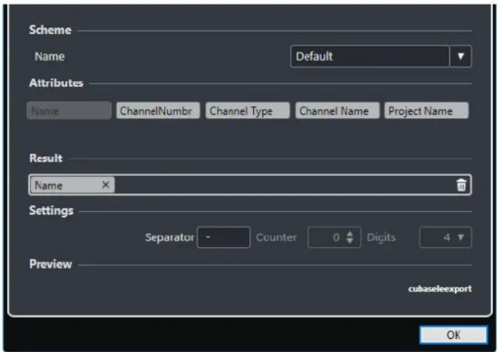 STEINBERG Cubase Elements 10.5 - Boîte de dialogue Schéma de nom - 1