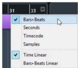 STEINBERG Cubase Elements 10.5 - Menu Format d'affichage de règle - 1