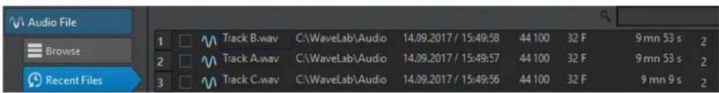 STEINBERG Wavelab Elements 10 - Onglet Fichiers récents - 1