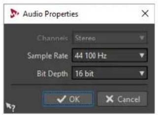 STEINBERG Wavelab Elements 10 - Boîte de dialogue Propriétés audio - 1