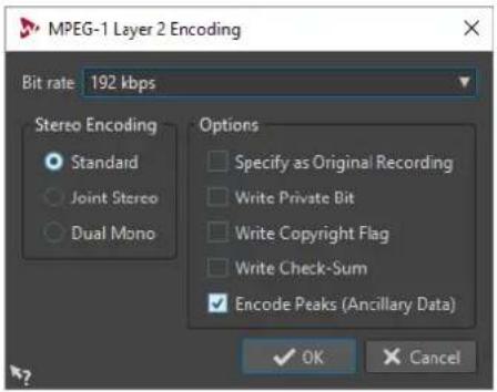 STEINBERG Wavelab Elements 10 - Boîte de dialogue Encodage MPEG-1 Layer 2 - 1