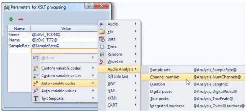 STEINBERG Wavelab 8.5 - Boite de dialogue Paramètres pour le traitement XSLT - 1