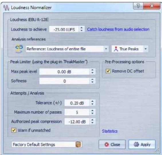 STEINBERG Wavelab 8.5 - Boîte de dialogue Normalisér de sonie - 1
