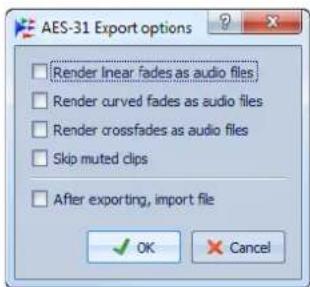 STEINBERG Wavelab 8.5 - Boite de dialogue Options d'exportation AES-31 - 1