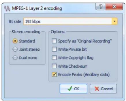 STEINBERG Wavelab 8.5 - Boite de dialogue Encodage MPEG-1 Layer 2 - 1