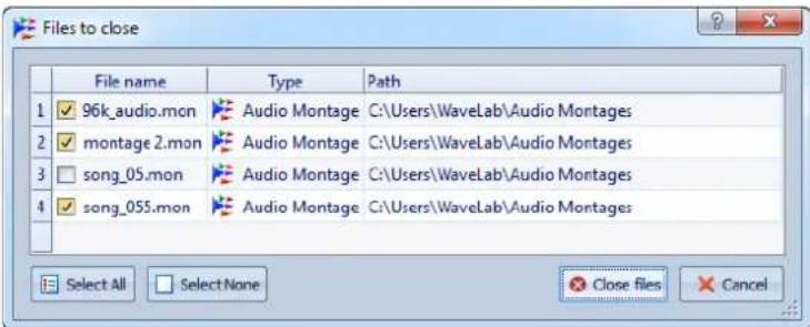 STEINBERG Wavelab 8.5 - Boîte de dialogue Fichiers à fermer - 1
