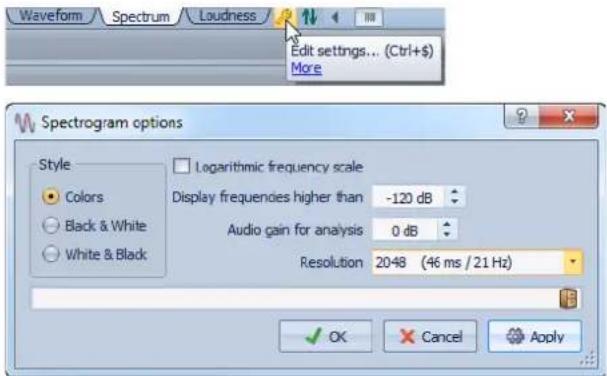 STEINBERG Wavelab 8.5 - Options du spectrogramme - 1
