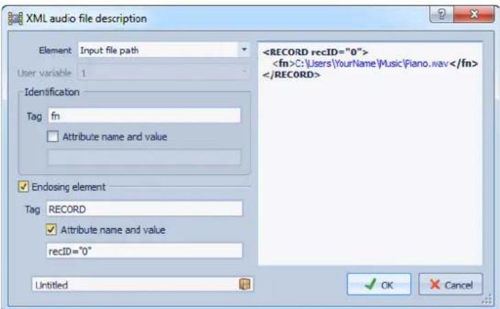 STEINBERG Wavelab 8.5 - Boite de dialogue Description XML des fichiers audio - 1