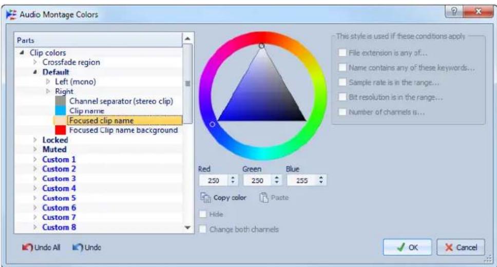 STEINBERG Wavelab 8.5 - Boîte de dialogue Couleurs des Montages Audio - 1