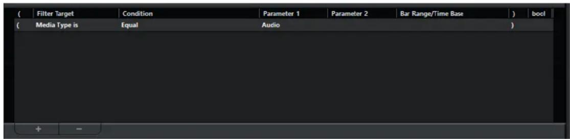 STEINBERG Cubase Pro 9.5 - Conditions de filtré - 1