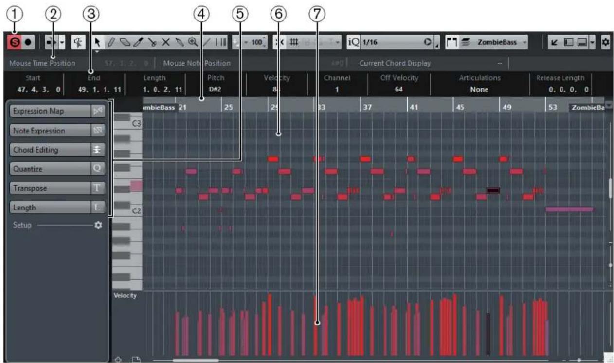 STEINBERG Cubase Pro 9.5 - La fenêtre de l'éditeur clavier : - 1