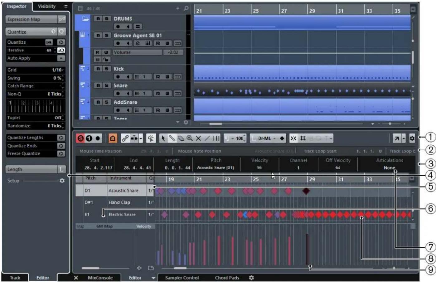 STEINBERG Cubase Pro 9.5 - La fenetre Editeur derythme: - 2