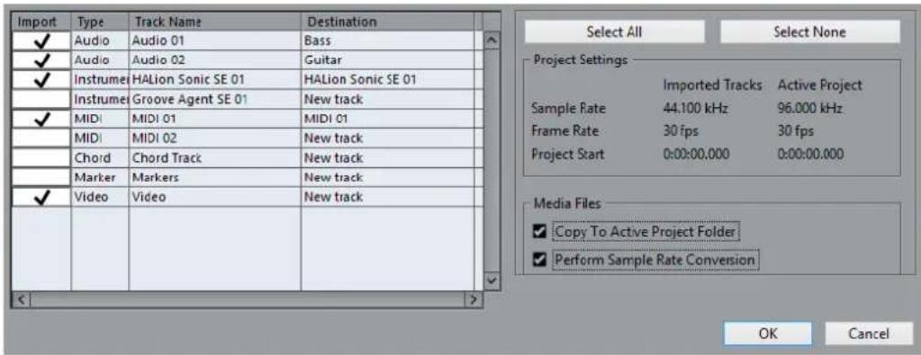 STEINBERG Cubase Pro 9.5 - Options d'importation de pistes - 1