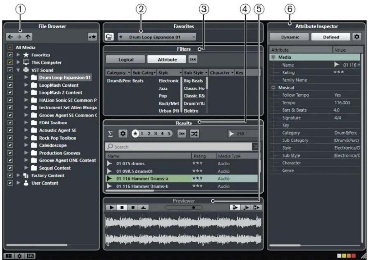 STEINBERG Cubase Pro 9.5 - Fenêtre de la MediaBay - 1