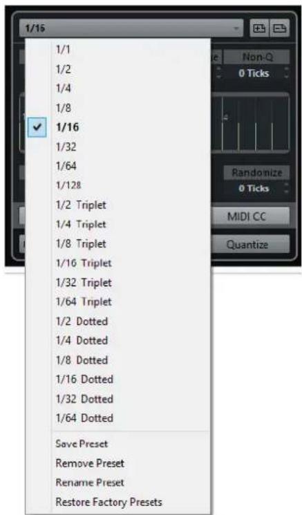 STEINBERG Cubase Pro 9.5 - Préroglages de quantification - 1