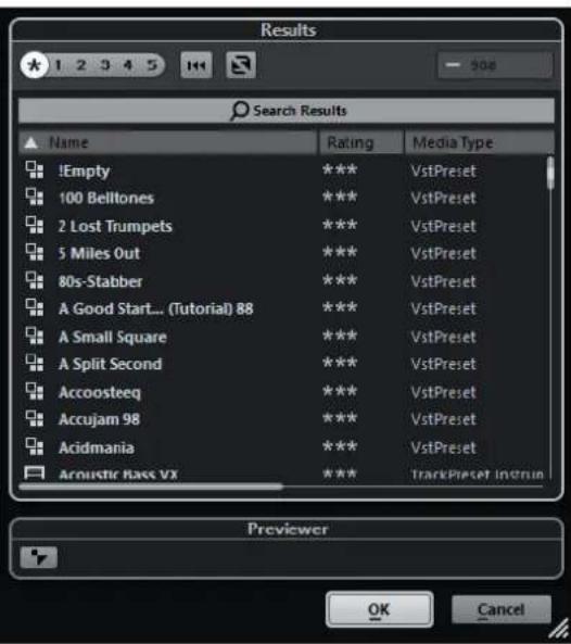 STEINBERG Cubase Pro 9.5 - Explorateur de résultats de prééglages d'instrument - 2