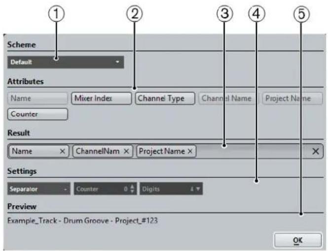 STEINBERG Cubase Pro 9.5 - Boîte de dialogue Schéma de nommage - 1