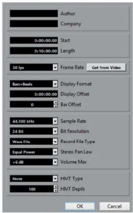 STEINBERG Cubase Pro 9.5 - Boîte de dialogue Configuration du projet - 1