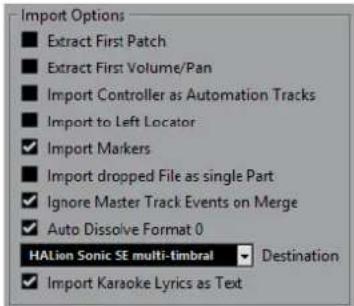 STEINBERG Cubase Pro 9.5 - Options d'importation des fichiers MIDI - 1
