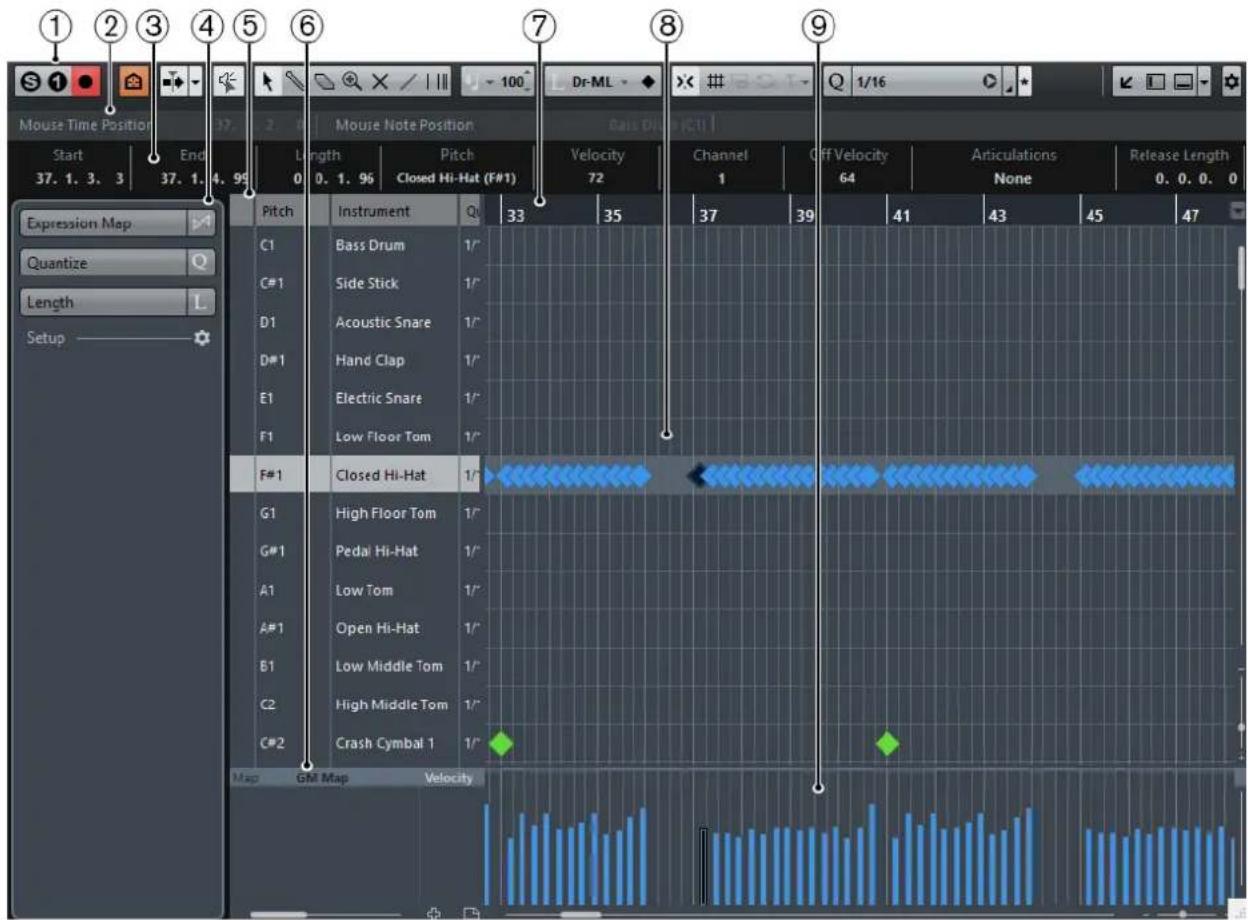 STEINBERG Cubase Pro 9.5 - La fenetre Editeur derythme: - 1