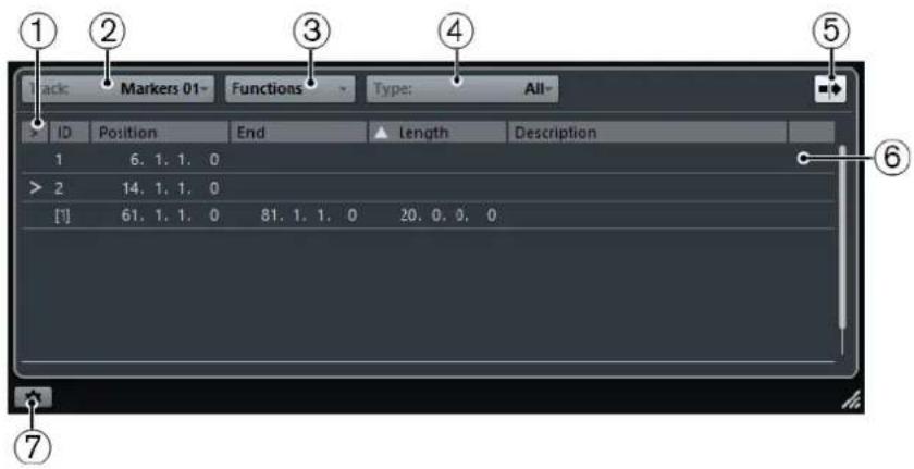 STEINBERG Cubase Pro 9.5 - Fenêtre Marqueurs - 1