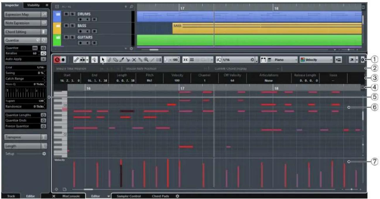 STEINBERG Cubase Pro 9.5 - La fenêtre de l'éditeur clavier : - 2