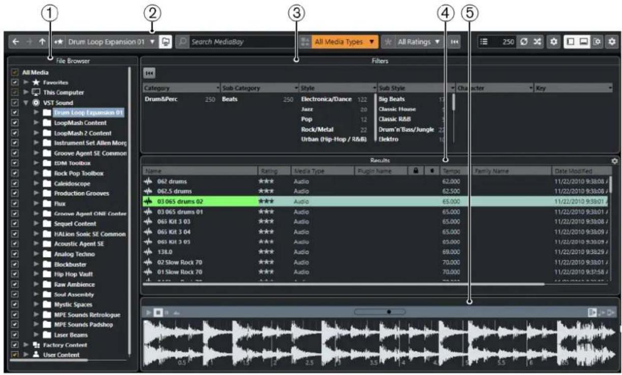 STEINBERG Cubase AI 10 - Fenêtre de la MediaBay - 1