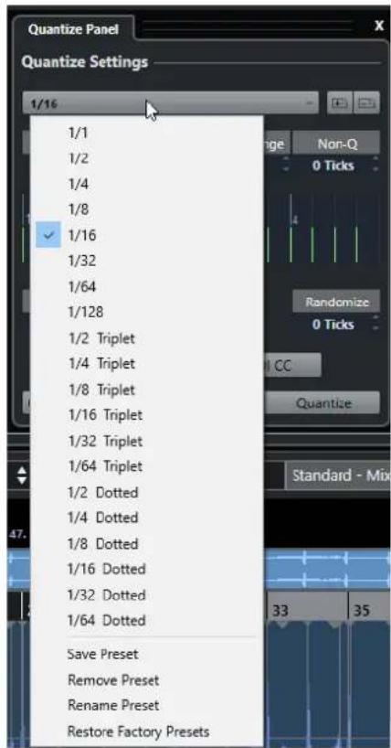 STEINBERG Cubase AI 10 - Options de quantification sur une grille musicale - 1