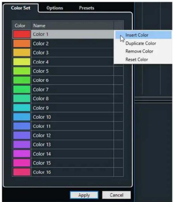 STEINBERG Cubase AI 10 - Onglet Jeu de couleurs - 1