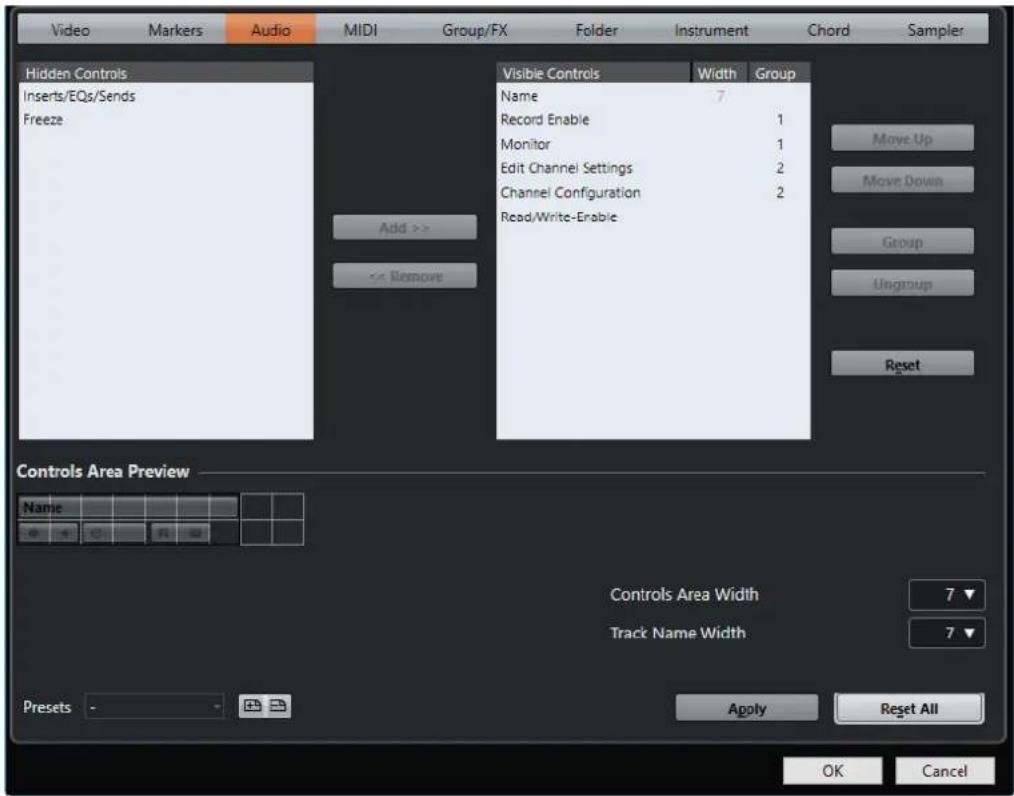 STEINBERG Cubase AI 10 - Boîte de dialogue Paramètres de commandes de piste - 2