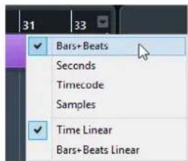 STEINBERG Cubase AI 10 - Menu Format d'affichage de règle - 1
