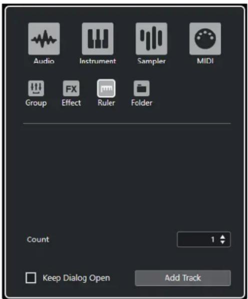 STEINBERG Cubase AI 10 - Boîte de dialogue Ajouter une piste - Règle - 1