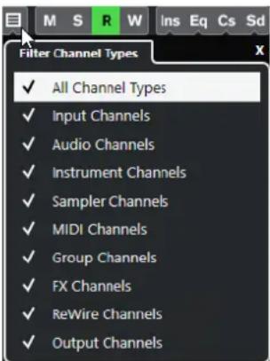 STEINBERG Cubase AI 10 - Cliquez sur Définir le filtre de type de voie. - 1