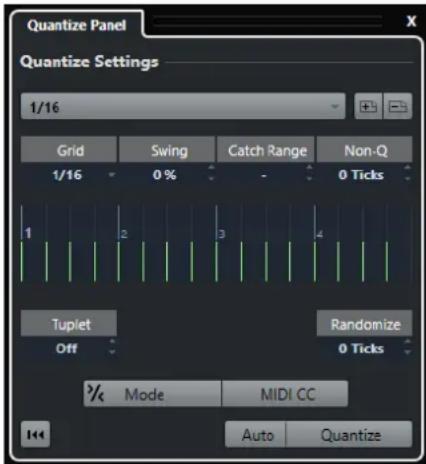 STEINBERG Cubase AI 10 - Panneau de quantification - 1