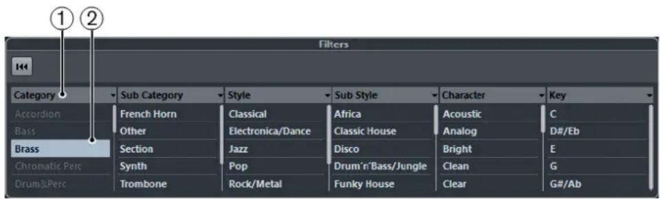 STEINBERG Cubase AI 10 - Filtre d'attributs - 1