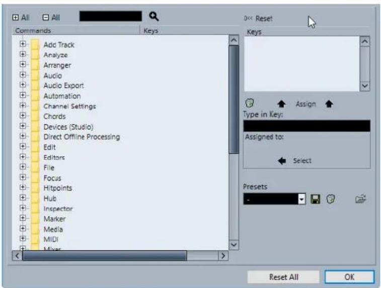 STEINBERG Cubase AI 10 - Boîte de dialogue Raccourcis clavier - 1