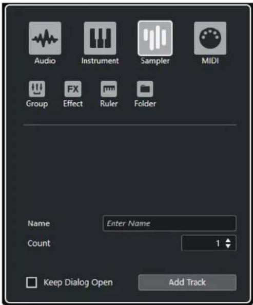 STEINBERG Cubase AI 10 - Boîte de dialogue Ajouter une piste - Échantillonneur - 1