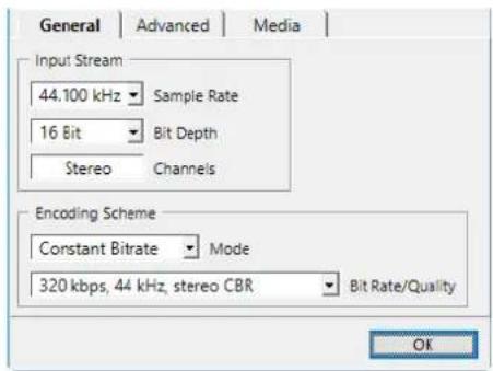 STEINBERG Cubase AI 10 - Boîte de dialogue Paramètres des fichiers Windows Media Audio - Onglet Général - 1