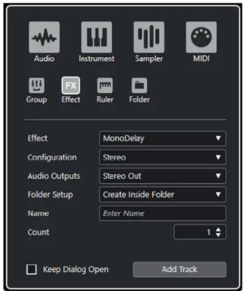 STEINBERG Cubase AI 10 - Boîte de dialogue Ajouter une piste - Effet - 1