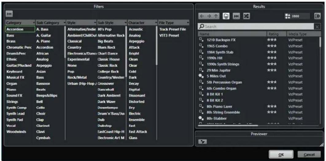 STEINBERG Cubase AI 10 - Explorateur de résultats de préréglages d'instrument - 1