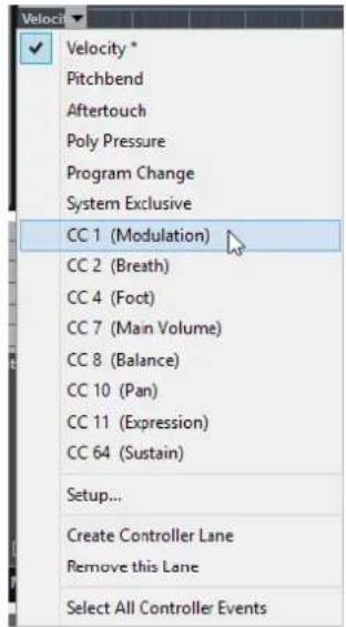 STEINBERG Cubase AI 10 - Sélectionner un type d'événement de contrôleur - 1