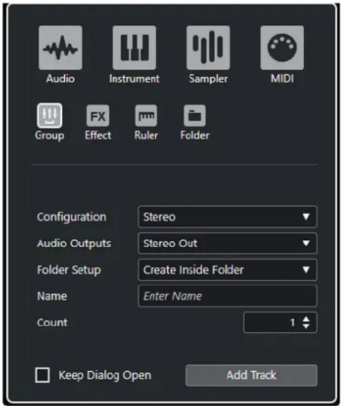 STEINBERG Cubase AI 10 - Boîte de dialogue Ajouter une piste - Groupe - 1