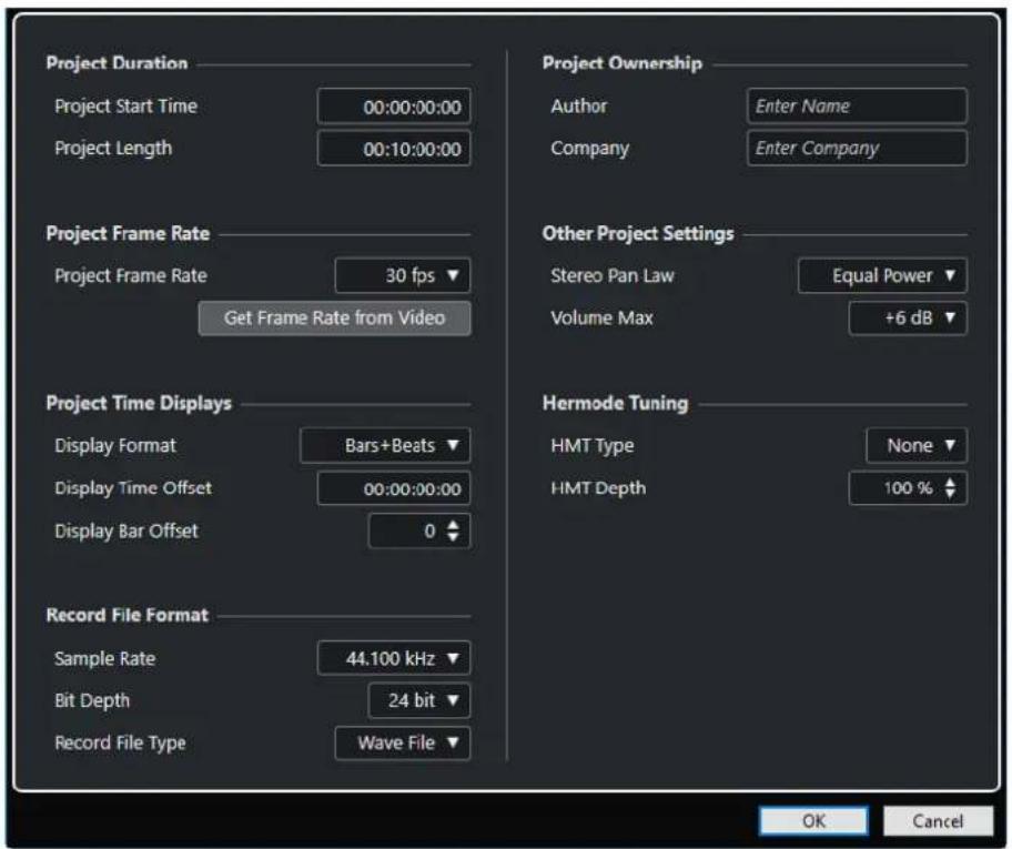 STEINBERG Cubase AI 10 - Boîte de dialogue Configuration du projet - 1