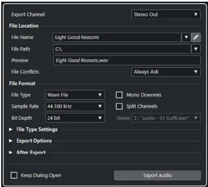 STEINBERG Cubase AI 10 - Boîte de dialogue Exporter mixage audio - 1