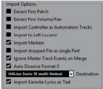 STEINBERG Cubase AI 10 - Options d'importation des fichiers MIDI - 1