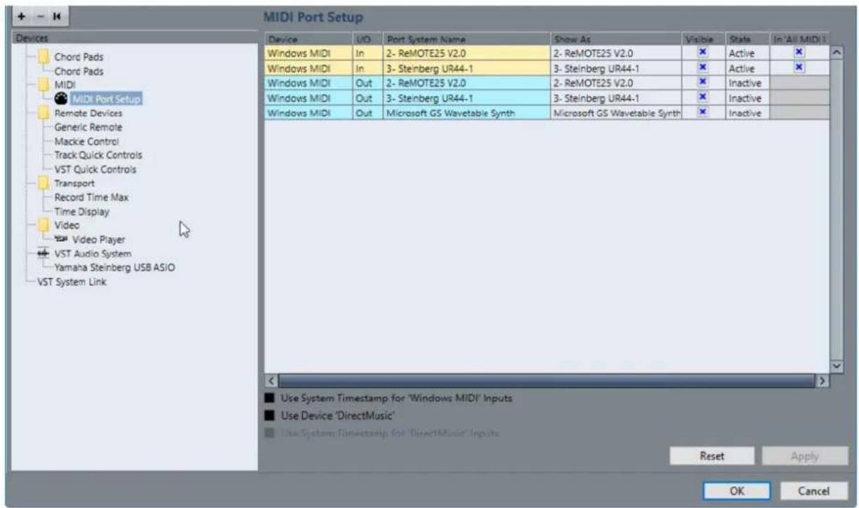 STEINBERG Cubase AI 10 - Page Configuration des ports MIDI - 1