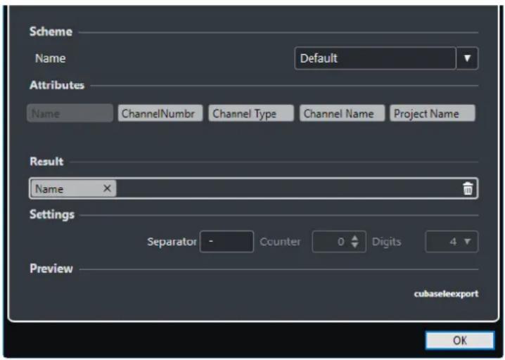 STEINBERG Cubase AI 10 - Boîte de dialogue Schéma de nom - 1