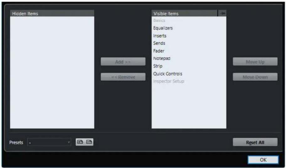STEINBERG Cubase AI 10 - Boîtes de dialogue des paramètres de l'Inspecteur - 1