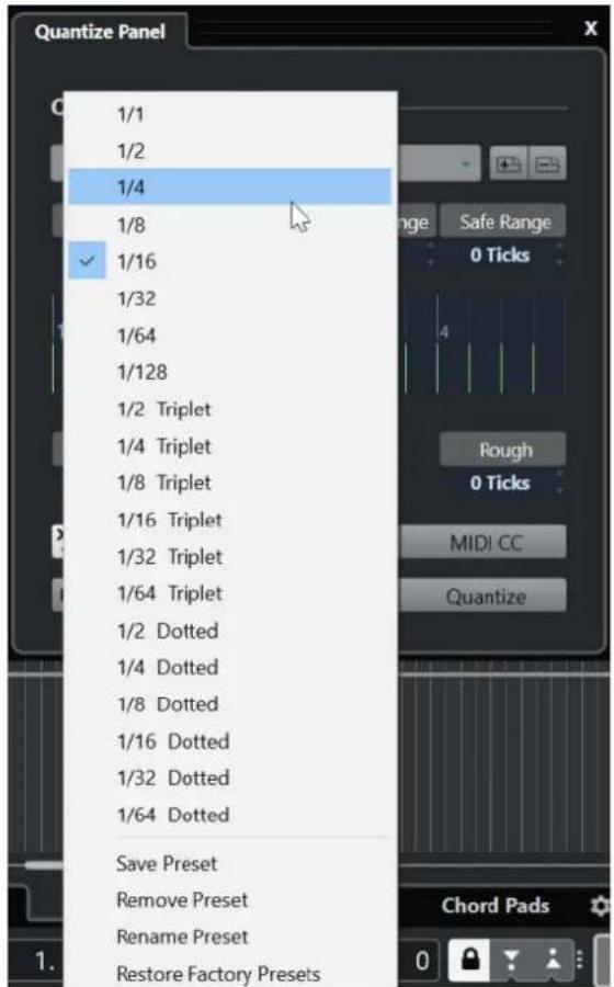 STEINBERG Cubase Pro 11 - Préroglages de quantification - 1